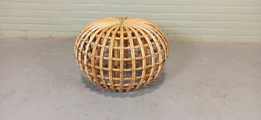 Vintage Rattan Ottoman, Round