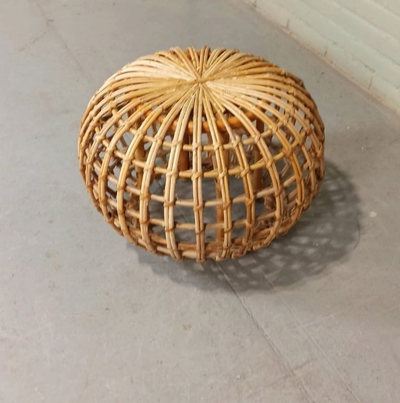 Image 1 of Vintage Rattan Ottoman, Round