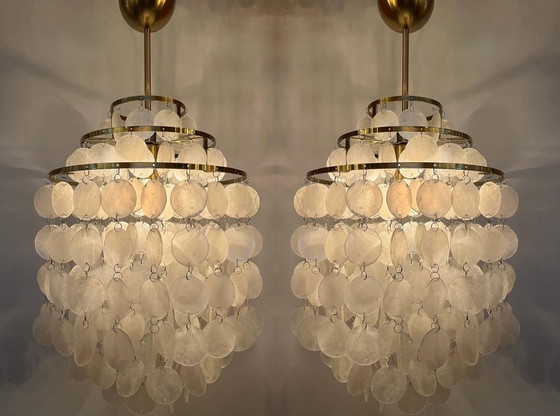 Image 1 of Set of 2 pendant lamps capiz shell lamps opaline pearl gold frame