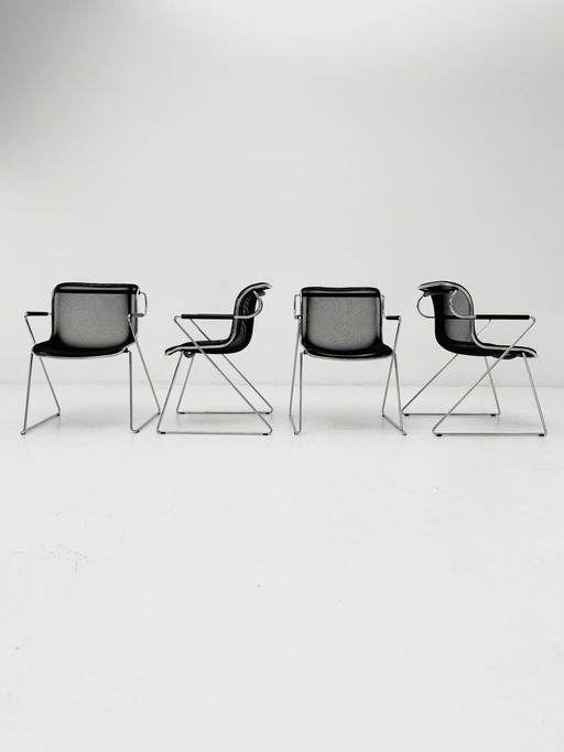 Set of 4 Penelope stacking chairs by Charles Pollock for Anonima Castelli, 1982