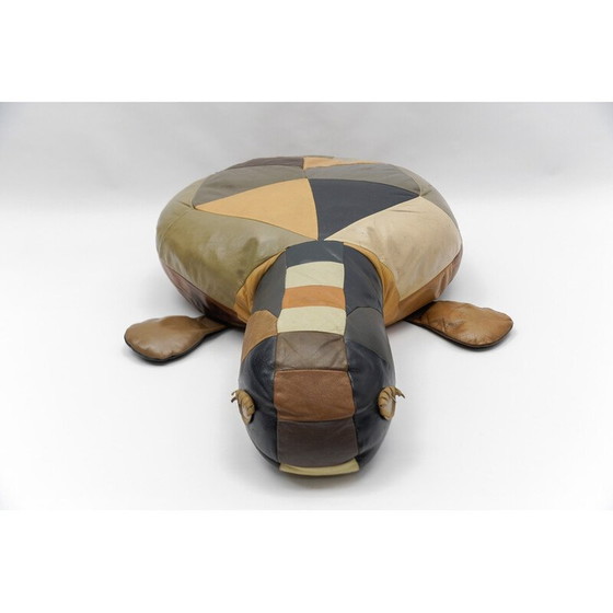 Image 1 of Set of 3 vintage Tortoise leather poufs, Switzerland 1960