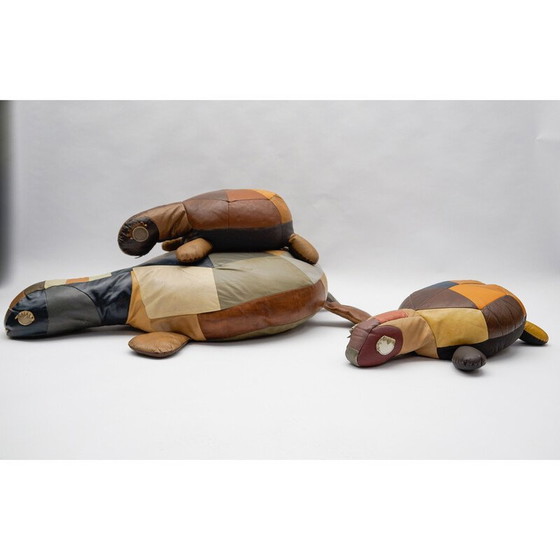 Image 1 of Set of 3 vintage Tortoise leather poufs, Switzerland 1960