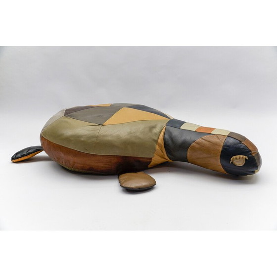Image 1 of Set of 3 vintage Tortoise leather poufs, Switzerland 1960