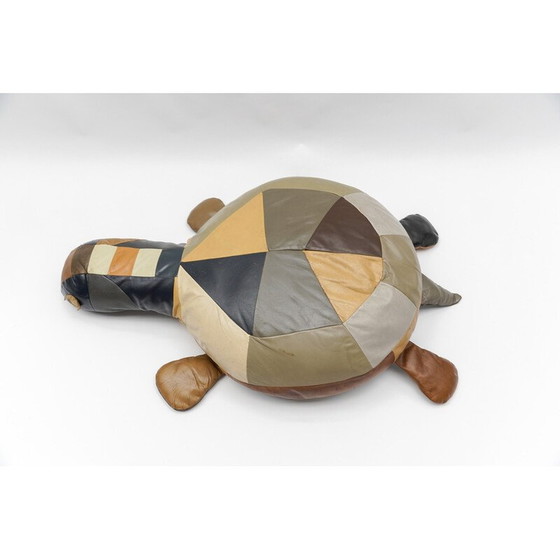 Image 1 of Set of 3 vintage Tortoise leather poufs, Switzerland 1960