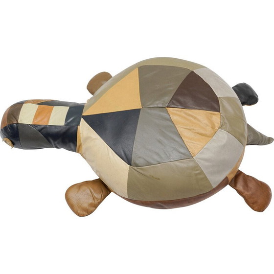 Image 1 of Set of 3 vintage Tortoise leather poufs, Switzerland 1960