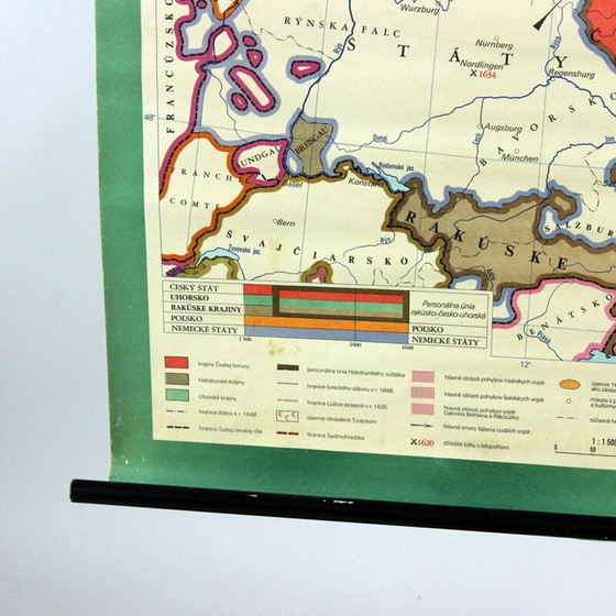 Image 1 of Tarjeta escolar antigua "Estado checo 1526-1648" en plástico, Checoslovaquia, 1960