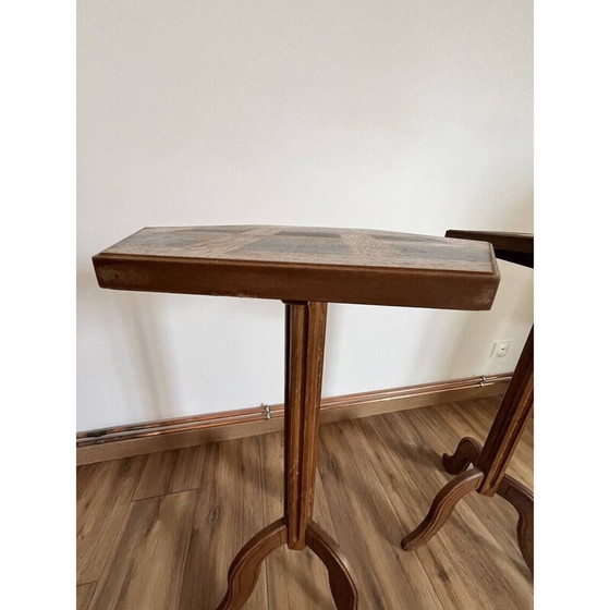 Image 1 of Pair of vintage hexagonal inlaid pedestal tables
