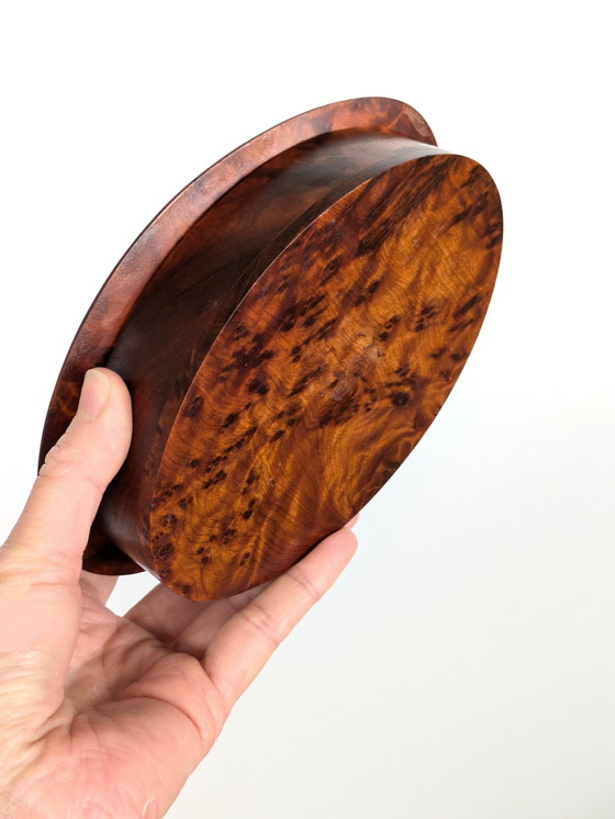 Image 1 of Lidded Jewellery Box | Oval Burl Wood & Brass | 1960'S