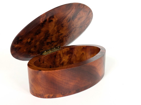 Image 1 of Lidded Jewellery Box | Oval Burl Wood & Brass | 1960'S