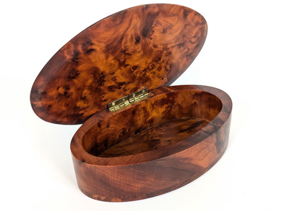 Image 1 of Lidded Jewellery Box | Oval Burl Wood & Brass | 1960'S