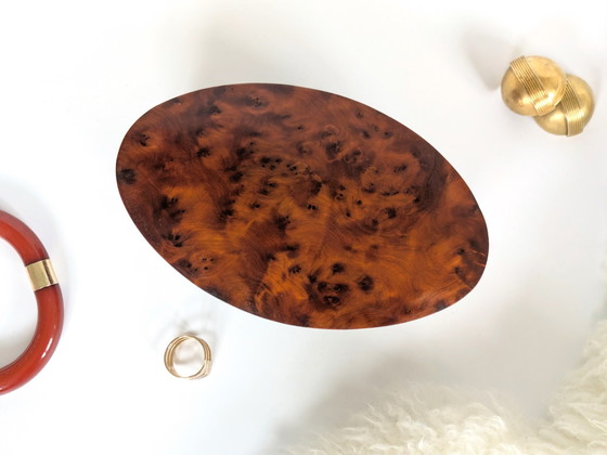 Image 1 of Lidded Jewellery Box | Oval Burl Wood & Brass | 1960'S