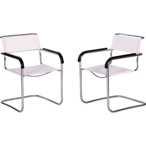 Pair of vintage Bauhaus armchairs in chromed steel by Marcel Breuer for Thonet, Czechoslovakia 1930