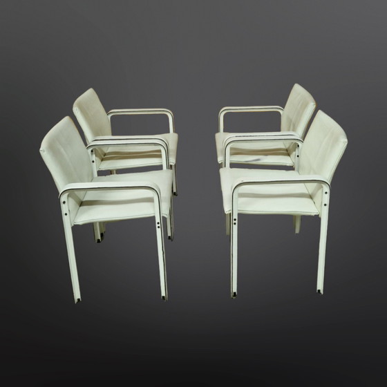 Image 1 of Set of 4 leather dining chairs by Jacques Toussaint and Patrizia Angeloni for Matteo Grassi. Italy 1970s. 