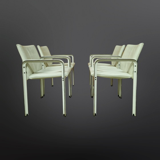 Image 1 of Set of 4 leather dining chairs by Jacques Toussaint and Patrizia Angeloni for Matteo Grassi. Italy 1970s. 