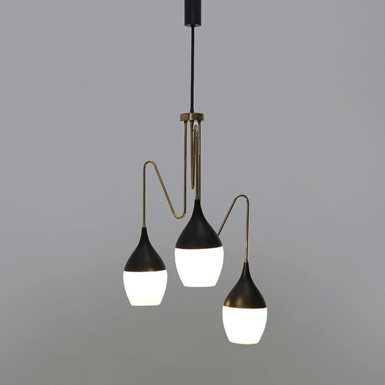 Image 1 of Vintage brass chandelier with 3 drops, Italy 1950