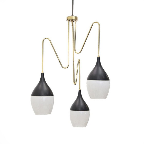 Image 1 of Vintage brass chandelier with 3 drops, Italy 1950