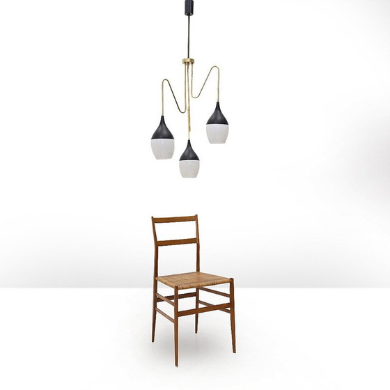 Image 1 of Vintage brass chandelier with 3 drops, Italy 1950