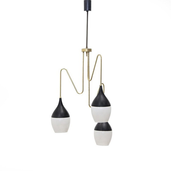 Image 1 of Vintage brass chandelier with 3 drops, Italy 1950