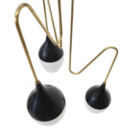 Image 1 of Vintage brass chandelier with 3 drops, Italy 1950