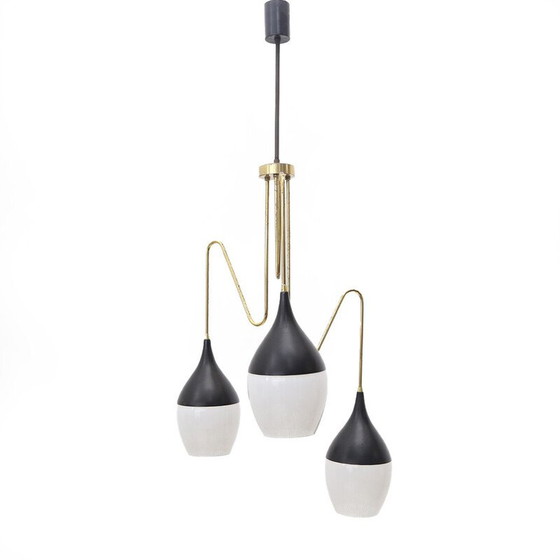 Image 1 of Vintage brass chandelier with 3 drops, Italy 1950