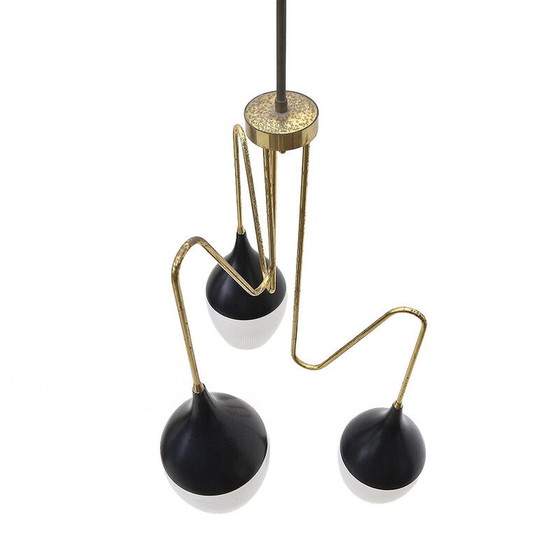 Image 1 of Vintage brass chandelier with 3 drops, Italy 1950