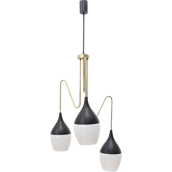 Image 1 of Vintage brass chandelier with 3 drops, Italy 1950