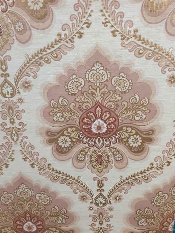 Image 1 of 7771 Carta da parati barocca vintage rosa antico con oro