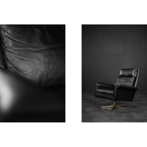 Image 1 of Vintage black leather swivel armchair by Georg Thams, Denmark 1960s