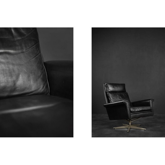 Image 1 of Vintage black leather swivel armchair by Georg Thams, Denmark 1960s