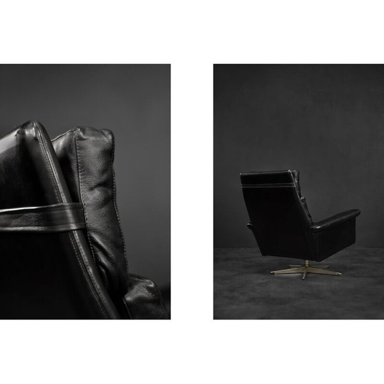 Image 1 of Vintage black leather swivel armchair by Georg Thams, Denmark 1960s