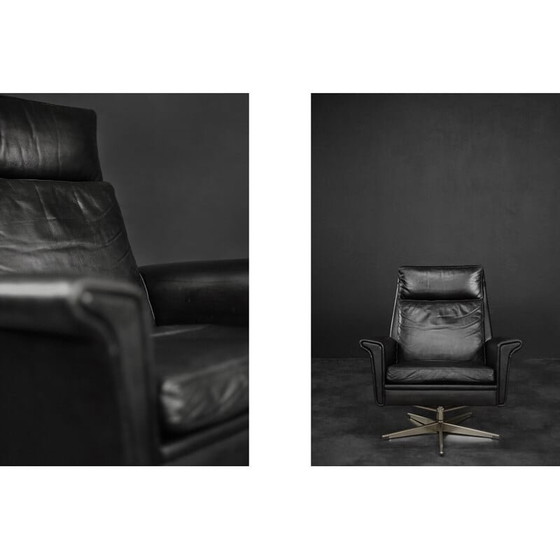 Image 1 of Vintage black leather swivel armchair by Georg Thams, Denmark 1960s