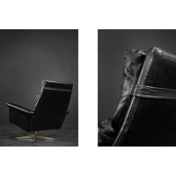 Image 1 of Vintage black leather swivel armchair by Georg Thams, Denmark 1960s