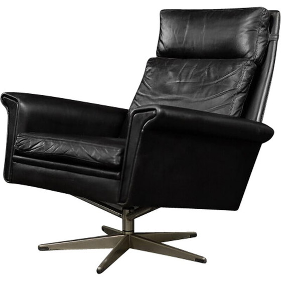 Image 1 of Vintage black leather swivel armchair by Georg Thams, Denmark 1960s
