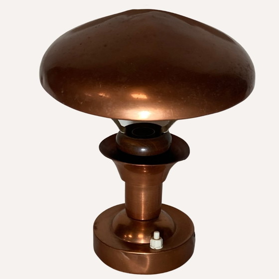 Image 1 of French Copper And Teak Table Lamp, 1950S