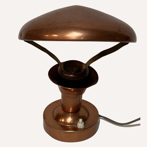 Image 1 of French Copper And Teak Table Lamp, 1950S