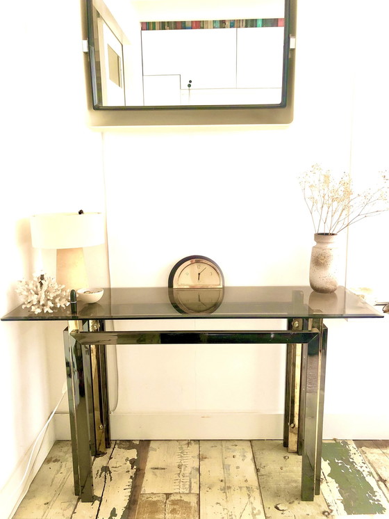 Image 1 of Hollywood Regency Smoked Glass Sidetable