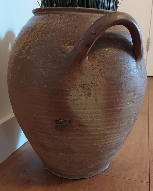 Old Spanish Olive Jar With 2 Ears, Glazed