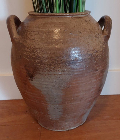 Old Spanish Olive Jar With 2 Ears, Glazed