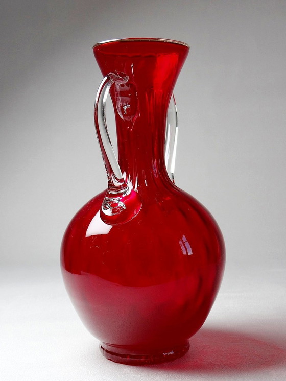 Image 1 of Small Amphora Vase Etruscan Style Murano Red 50's