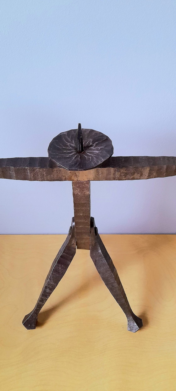 Image 1 of Brutalist Tripod Wrought Iron Candlestick, Les Artisans De Marolles, 1960