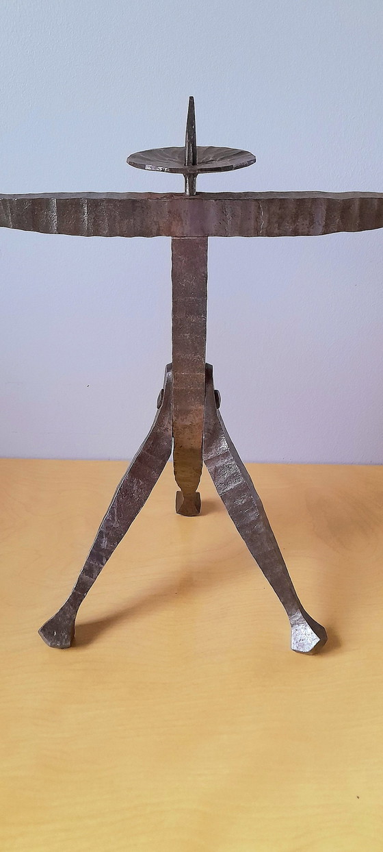 Image 1 of Brutalist Tripod Wrought Iron Candlestick, Les Artisans De Marolles, 1960