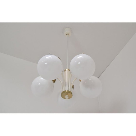 Image 1 of Vintage glass and lacquered metal chandelier by Jilove, Czechoslovakia 1970