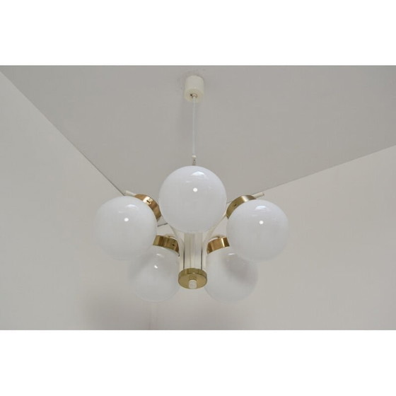 Image 1 of Vintage glass and lacquered metal chandelier by Jilove, Czechoslovakia 1970