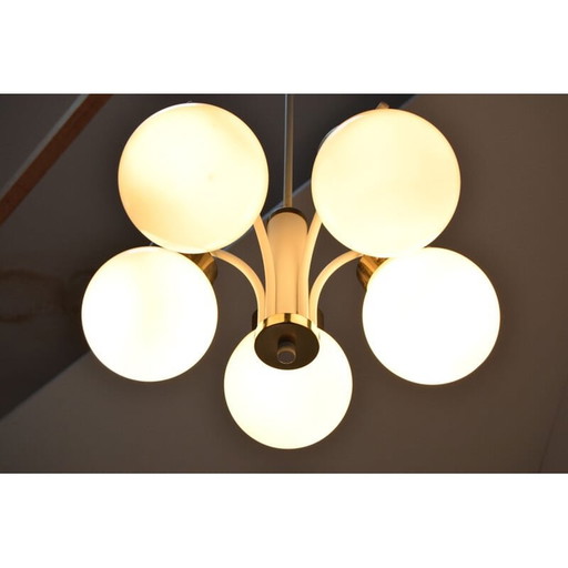 Vintage glass and lacquered metal chandelier by Jilove, Czechoslovakia 1970