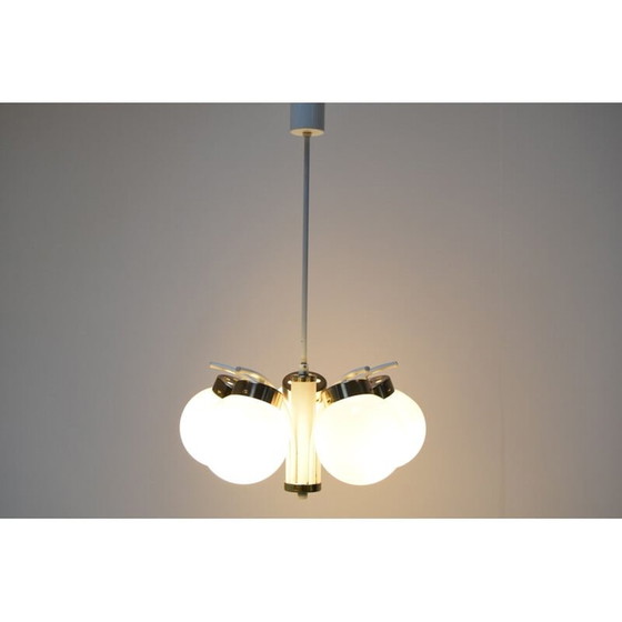 Image 1 of Vintage glass and lacquered metal chandelier by Jilove, Czechoslovakia 1970