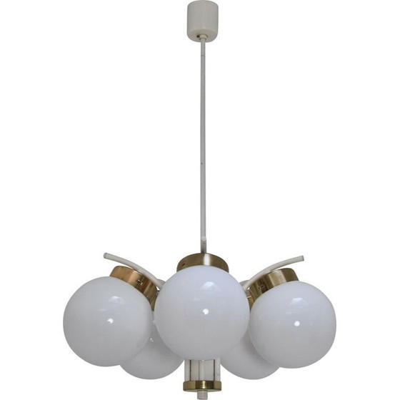 Image 1 of Vintage glass and lacquered metal chandelier by Jilove, Czechoslovakia 1970