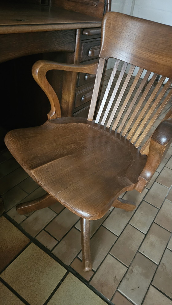 Image 1 of 2-Piece Antique Secretaire / Desk Set - Chair And Double Desk