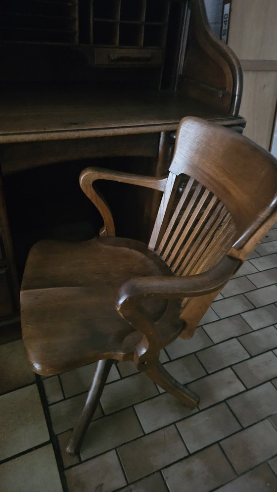 Image 1 of 2-Piece Antique Secretaire / Desk Set - Chair And Double Desk