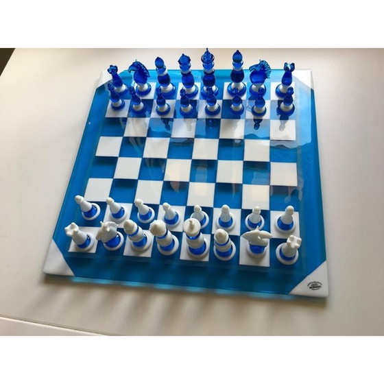 Image 1 of Handmade Italian Murano Art Glass Chess Board, Italian Glass From Venice - 33 Pieces