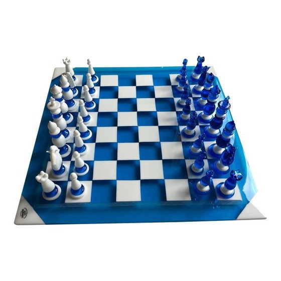 Image 1 of Handmade Italian Murano Art Glass Chess Board, Italian Glass From Venice - 33 Pieces